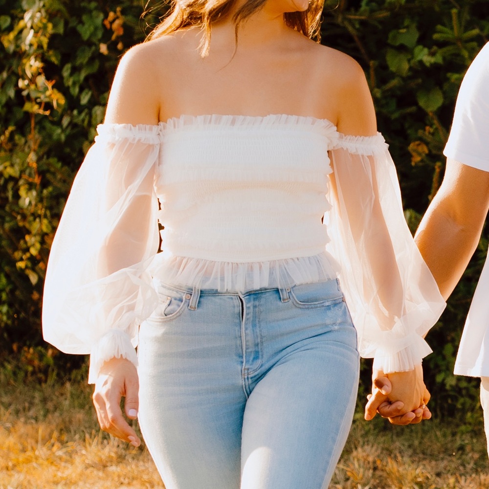 Smocked Ruffle Off The Shoulder Blouse